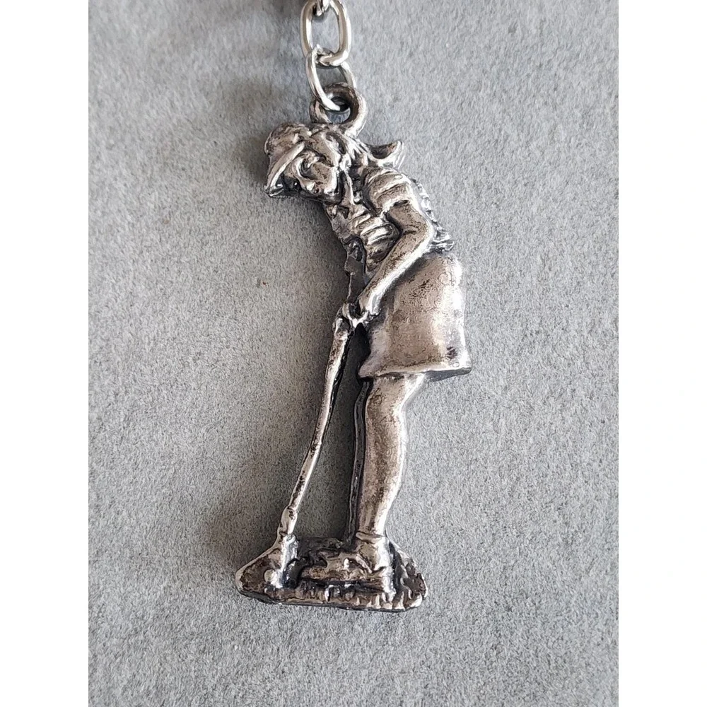 Vintage Pewter Women's Golf Golfer Keychain Charm Keyring 2¼
